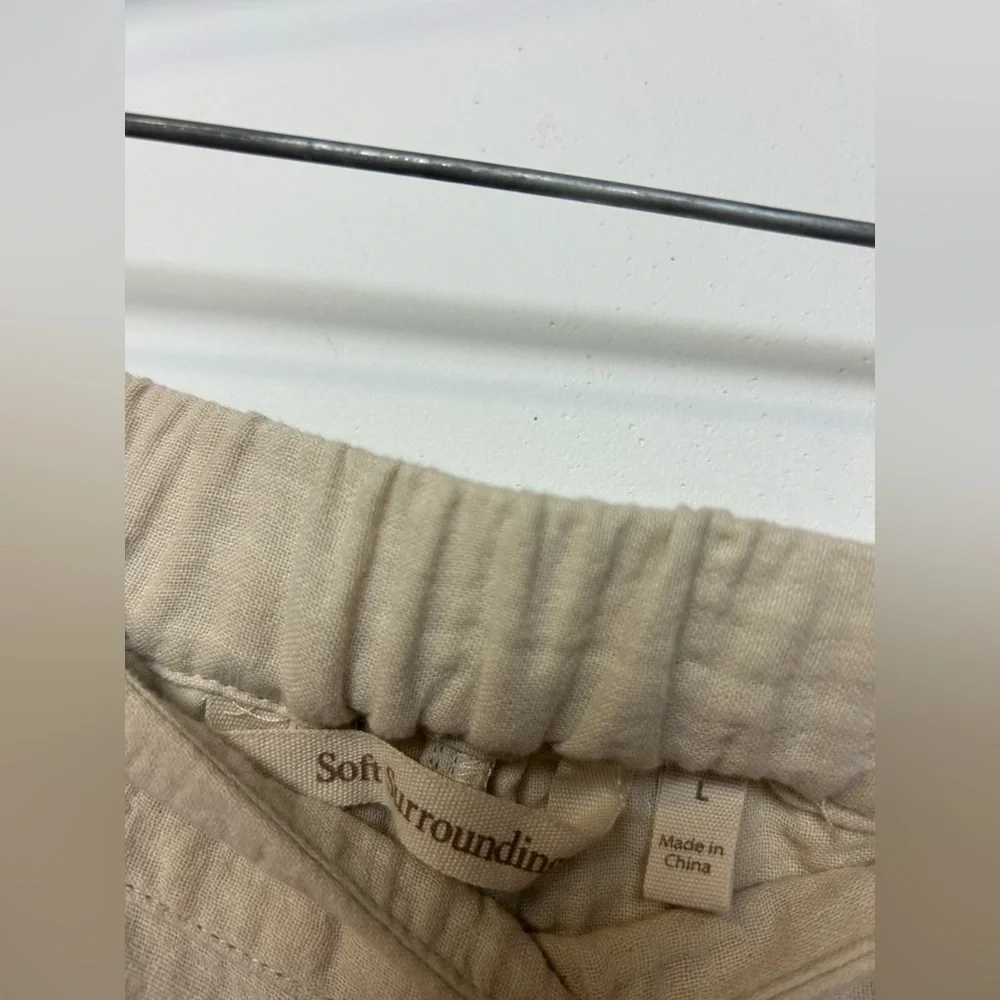 NWT SOFT SURROUNDINGS Lale Gauze pull on‎ tan/Brown Cotton pants Size L Neutral